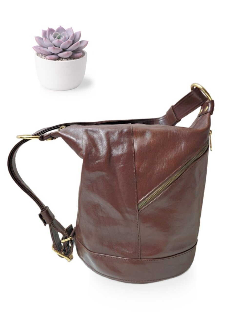 Marino Orlandi Brown Leather Bucket Bag Convertible Sling Backpack Italy
